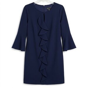 New Jessica Howard Navy Ruffle Front Long Sleeve Dress Size 12